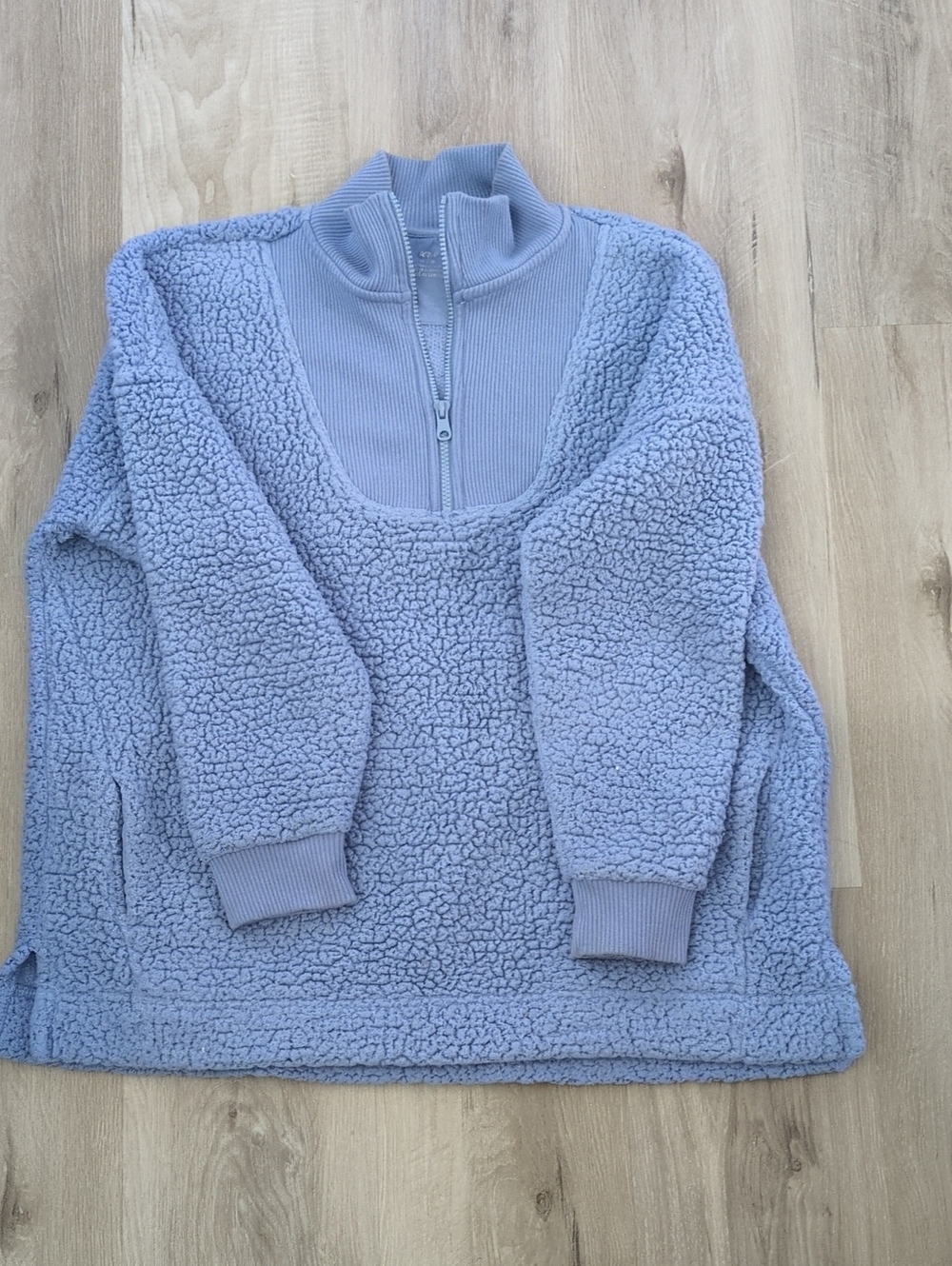 aerie Sky Blue Sherpa Zip-Neck Teddy Jacket